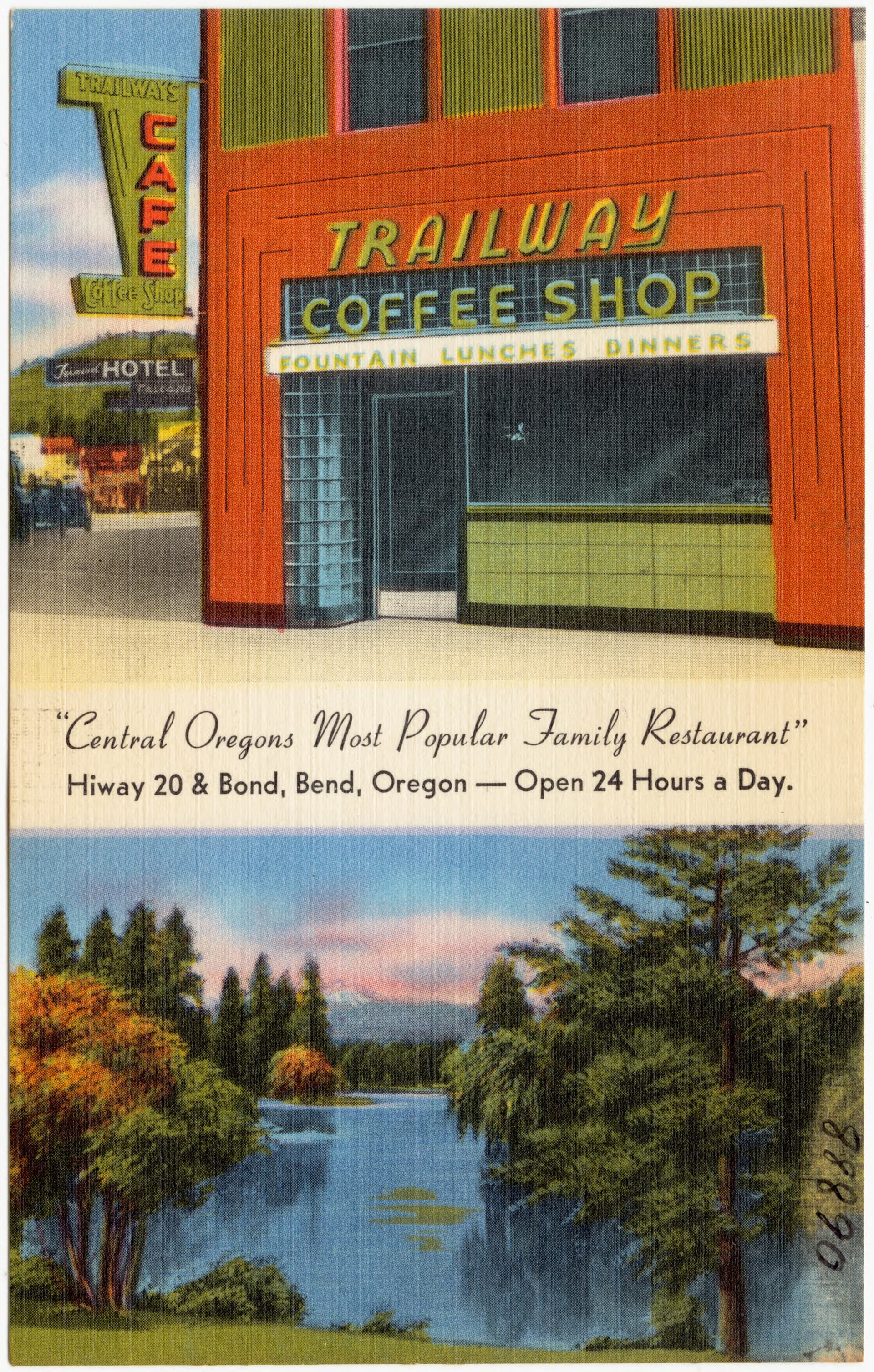 Vintage interior of a traditional coffee shop with counter seating and period furnishings, circa mid-20th century