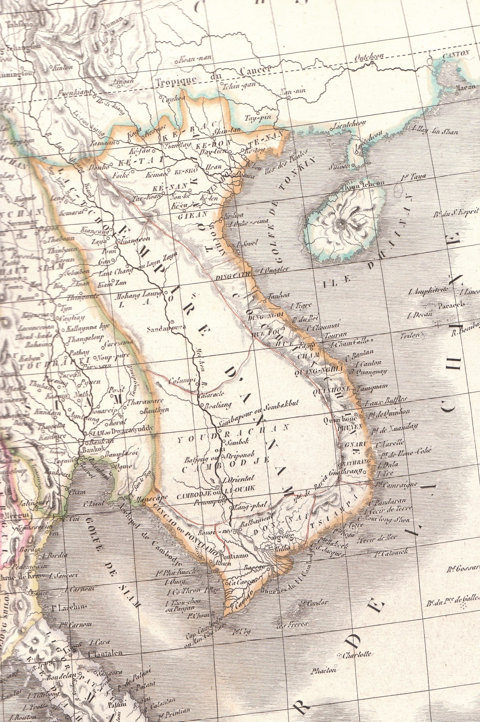 Historical map of Vietnam dated 1829, showing territorial boundaries and geographic features during the Nguyễn dynasty period