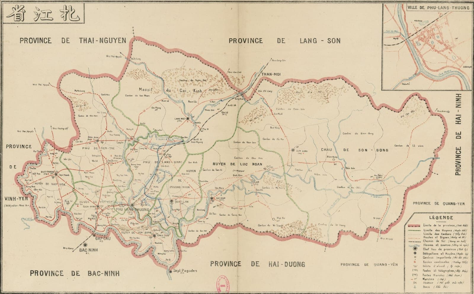 Historical map or photograph of Bac Giang Province from 1900, showing provincial boundaries and geographic features in northern Vietnam.